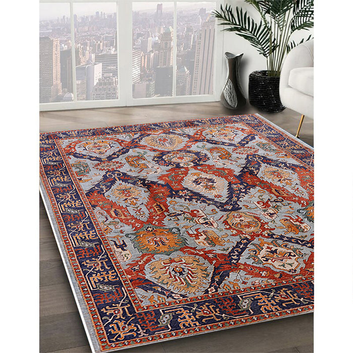 Mid-Century Modern Khaki Rose Pink Oriental Rug in Family Room, urb1112