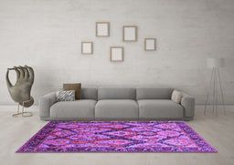 Machine Washable Oriental Purple Industrial Area Rugs in a Living Room, wshurb1112pur