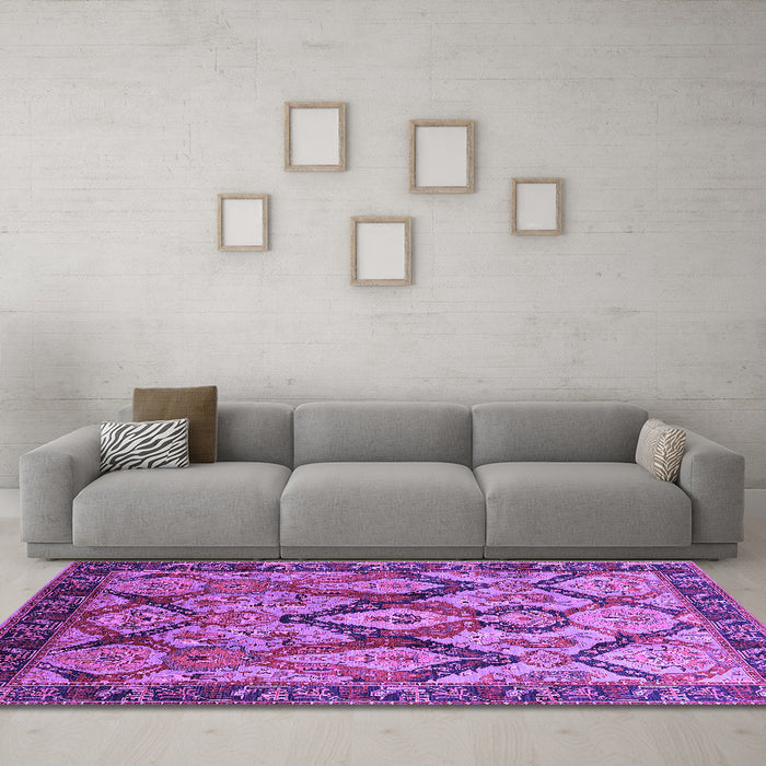 Machine Washable Oriental Purple Industrial Area Rugs in a Living Room, wshurb1112pur