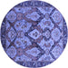 Round Machine Washable Oriental Blue Industrial Rug, wshurb1112blu