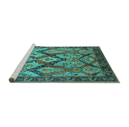 Sideview of Machine Washable Oriental Turquoise Industrial Area Rugs, wshurb1112turq