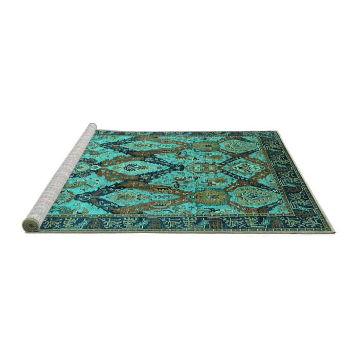 Sideview of Machine Washable Oriental Turquoise Industrial Area Rugs, wshurb1112turq