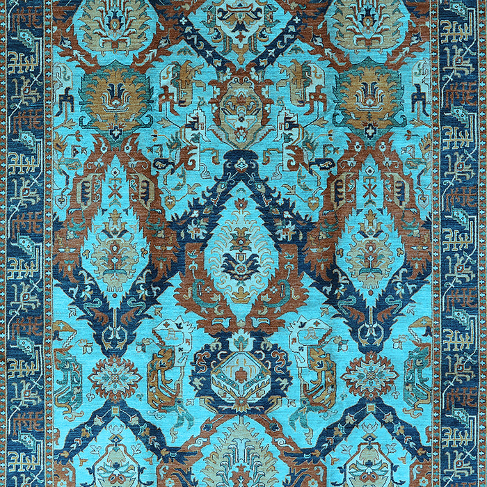 Machine Washable Oriental Light Blue Industrial Rug, wshurb1112lblu