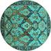 Round Machine Washable Oriental Turquoise Industrial Area Rugs, wshurb1112turq