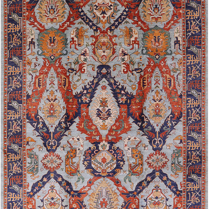 Mid-Century Modern Khaki Rose Pink Oriental Rug, urb1112