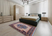 Mid-Century Modern Silver Pink Oriental Rug in a Bedroom, urb1113