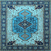 Square Machine Washable Oriental Light Blue Industrial Rug, wshurb1113lblu