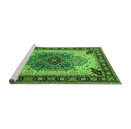 Sideview of Machine Washable Oriental Green Industrial Area Rugs, wshurb1113grn