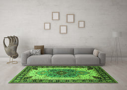Machine Washable Oriental Green Industrial Area Rugs in a Living Room,, wshurb1113grn