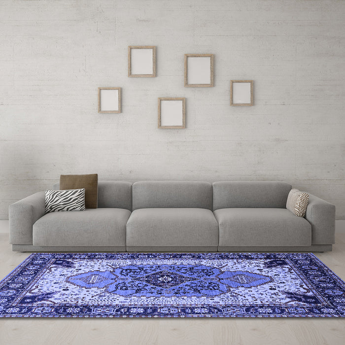 Machine Washable Oriental Blue Industrial Rug in a Living Room, wshurb1113blu