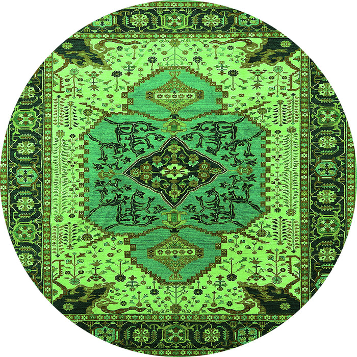 Round Oriental Green Industrial Rug, urb1113grn
