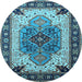 Round Machine Washable Oriental Light Blue Industrial Rug, wshurb1113lblu