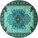 Round Machine Washable Oriental Turquoise Industrial Area Rugs, wshurb1113turq