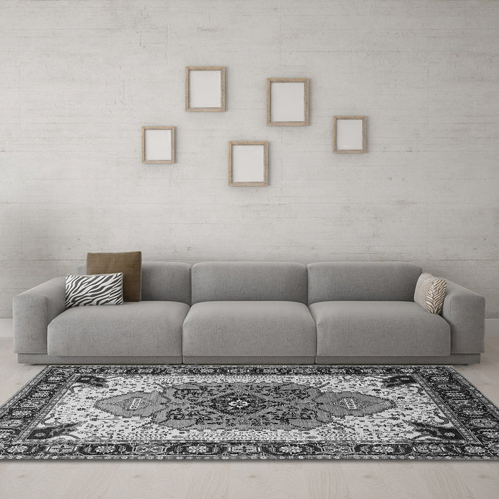 Machine Washable Oriental Gray Industrial Rug in a Living Room,, wshurb1113gry