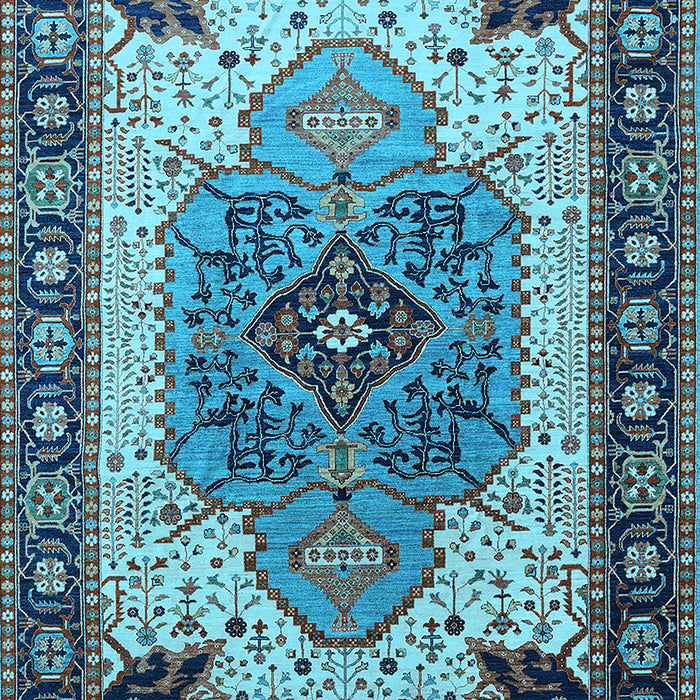 Machine Washable Oriental Light Blue Industrial Rug, wshurb1113lblu