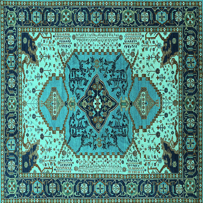 Square Machine Washable Oriental Turquoise Industrial Area Rugs, wshurb1113turq