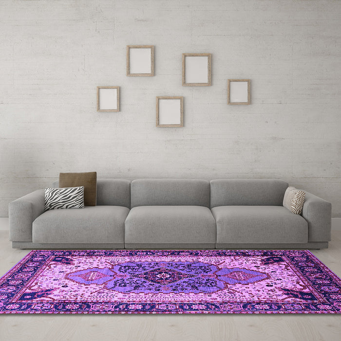 Machine Washable Oriental Purple Industrial Area Rugs in a Living Room, wshurb1113pur