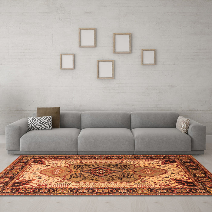 Machine Washable Oriental Orange Industrial Area Rugs in a Living Room, wshurb1113org