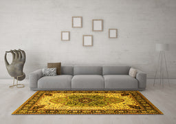 Machine Washable Oriental Yellow Industrial Rug in a Living Room, wshurb1113yw