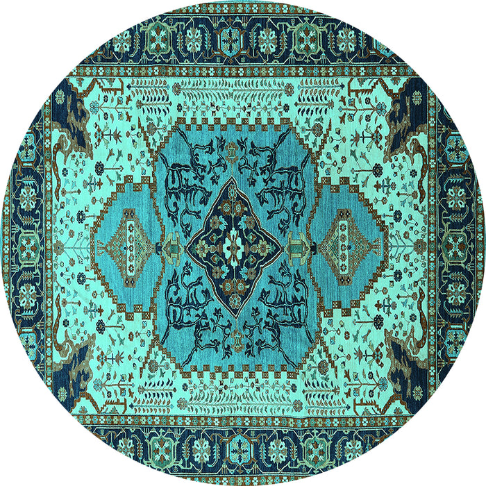 Round Oriental Turquoise Industrial Rug, urb1113turq