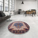 Round Mid-Century Modern Silver Pink Oriental Rug in a Office, urb1113