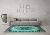 Machine Washable Oriental Turquoise Industrial Rug, wshurb1113turq