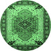 Round Machine Washable Oriental Emerald Green Industrial Area Rugs, wshurb1113emgrn