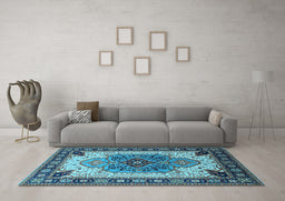 Machine Washable Oriental Light Blue Industrial Rug in a Living Room, wshurb1113lblu