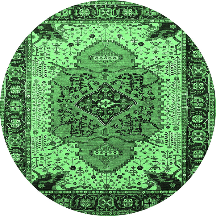 Round Oriental Emerald Green Industrial Rug, urb1113emgrn