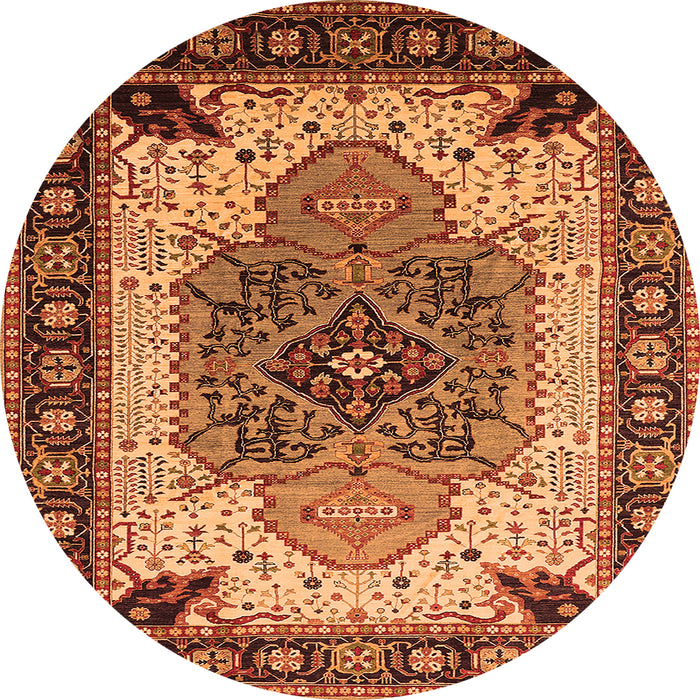 Round Machine Washable Oriental Orange Industrial Area Rugs, wshurb1113org