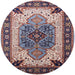 Round Mid-Century Modern Silver Pink Oriental Rug, urb1113