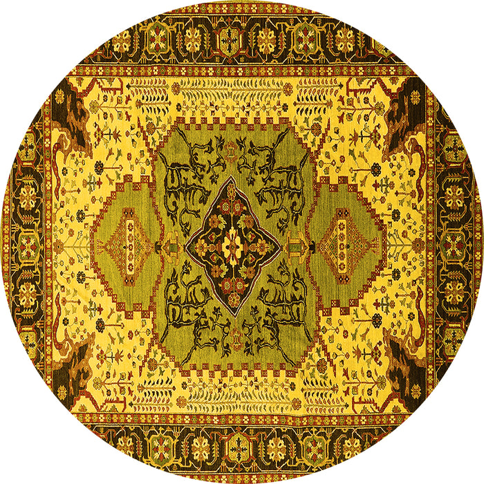 Round Machine Washable Oriental Yellow Industrial Rug, wshurb1113yw