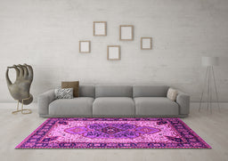 Machine Washable Oriental Pink Industrial Rug in a Living Room, wshurb1113pnk