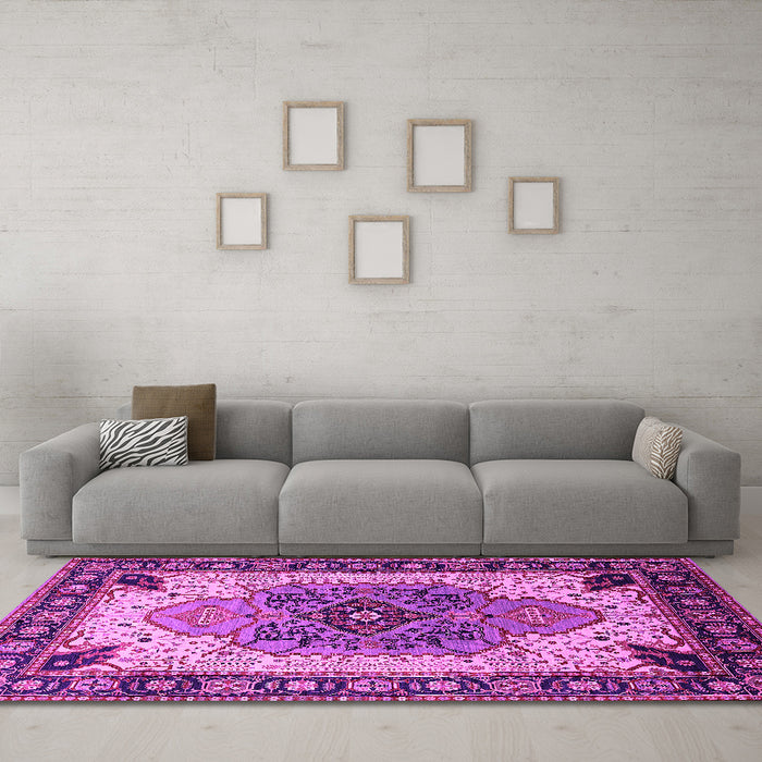 Machine Washable Oriental Pink Industrial Rug in a Living Room, wshurb1113pnk