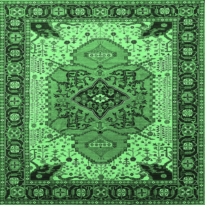 Square Machine Washable Oriental Emerald Green Industrial Area Rugs, wshurb1113emgrn