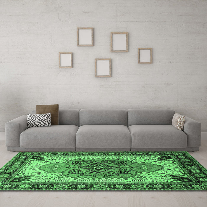 Machine Washable Oriental Emerald Green Industrial Area Rugs in a Living Room,, wshurb1113emgrn