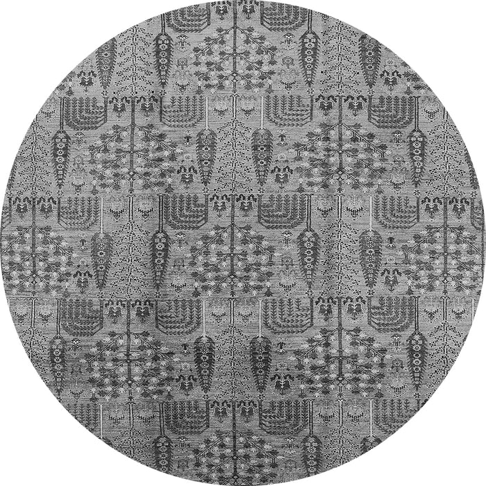 Round Machine Washable Oriental Gray Industrial Rug, wshurb1114gry