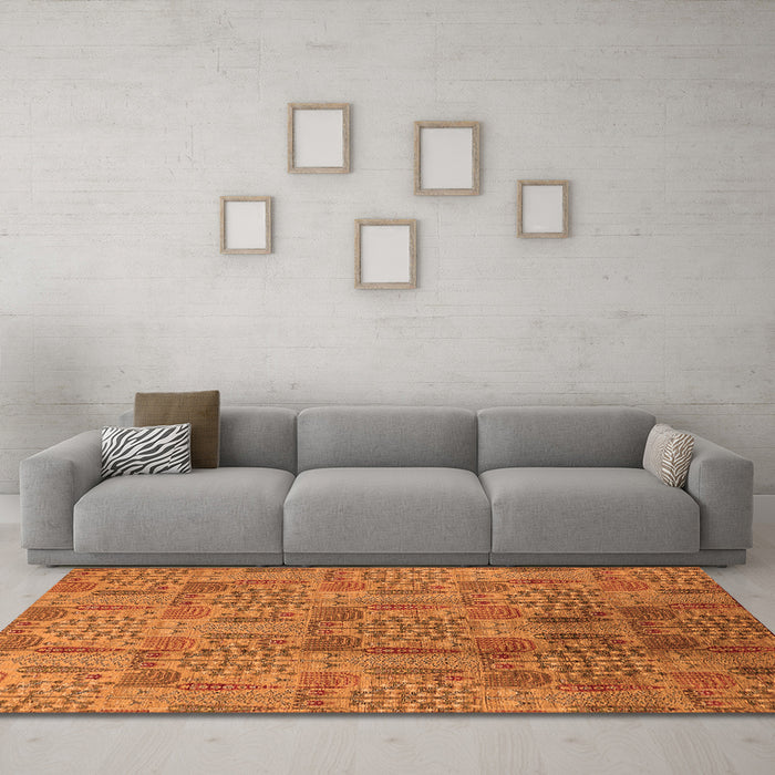 Machine Washable Oriental Orange Industrial Area Rugs in a Living Room, wshurb1114org