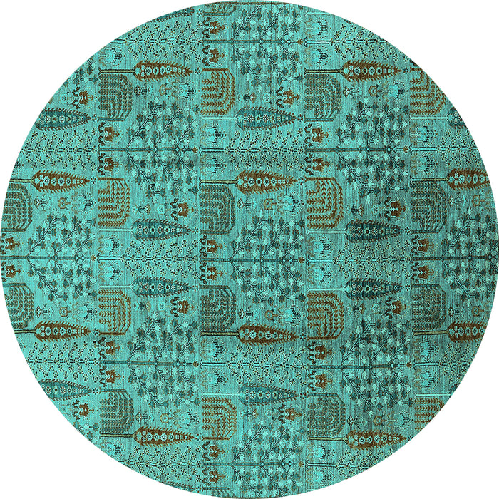 Round Machine Washable Oriental Turquoise Industrial Area Rugs, wshurb1114turq