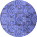 Round Machine Washable Oriental Blue Industrial Rug, wshurb1114blu