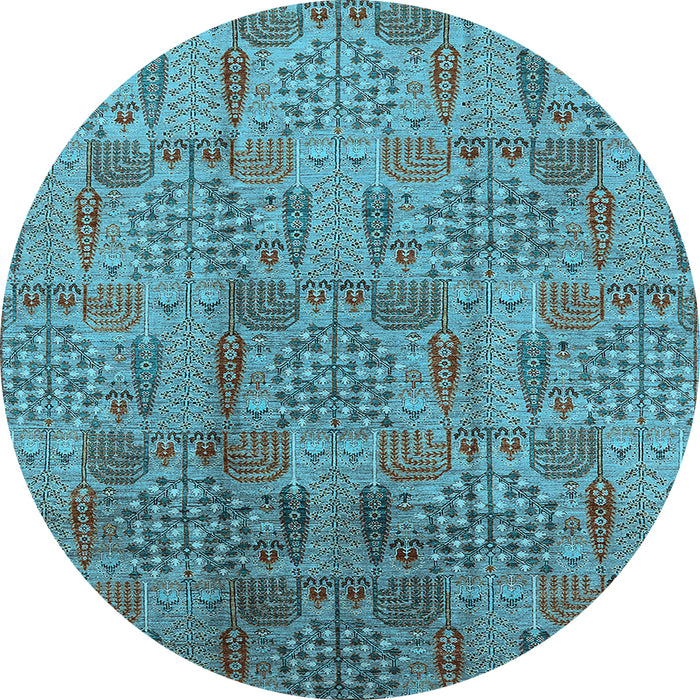 Round Machine Washable Oriental Light Blue Industrial Rug, wshurb1114lblu