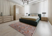 Mid-Century Modern Chestnut Brown Oriental Rug in a Bedroom, urb1114