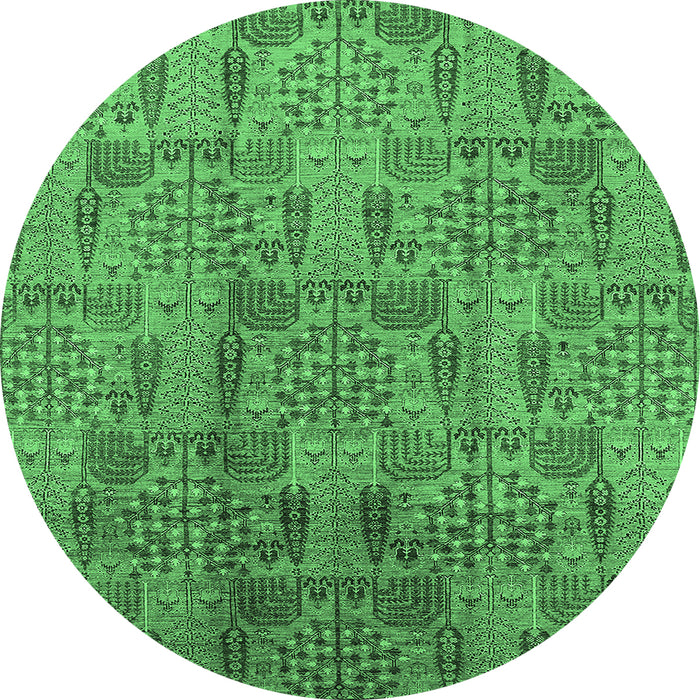 Round Oriental Emerald Green Industrial Rug, urb1114emgrn