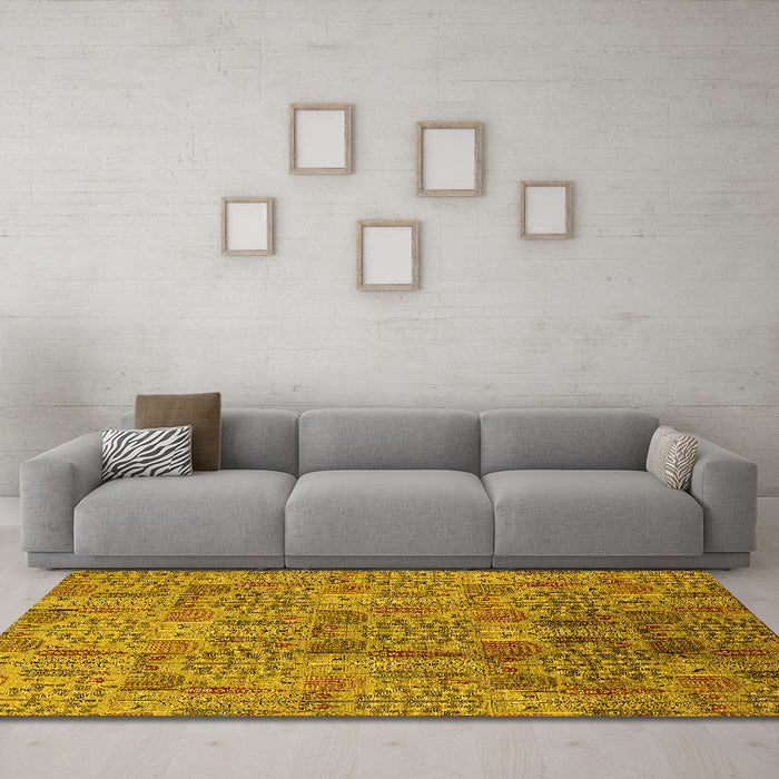 Machine Washable Oriental Yellow Industrial Rug in a Living Room, wshurb1114yw