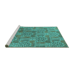 Sideview of Machine Washable Oriental Turquoise Industrial Area Rugs, wshurb1114turq