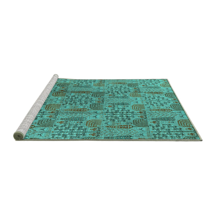 Sideview of Machine Washable Oriental Turquoise Industrial Area Rugs, wshurb1114turq