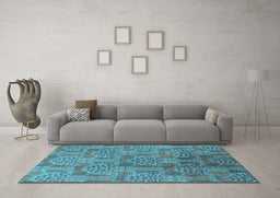Machine Washable Oriental Light Blue Industrial Rug in a Living Room, wshurb1114lblu