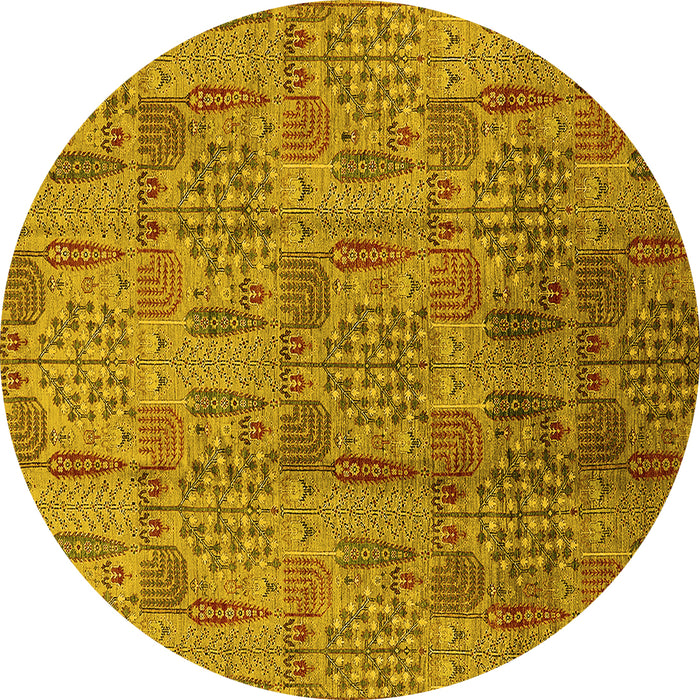 Round Machine Washable Oriental Yellow Industrial Rug, wshurb1114yw