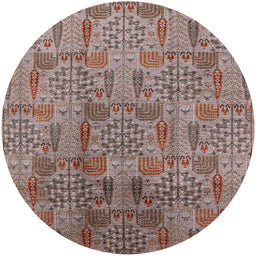 Round Mid-Century Modern Chestnut Brown Oriental Rug, urb1114