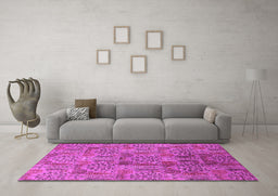 Machine Washable Oriental Pink Industrial Rug in a Living Room, wshurb1114pnk